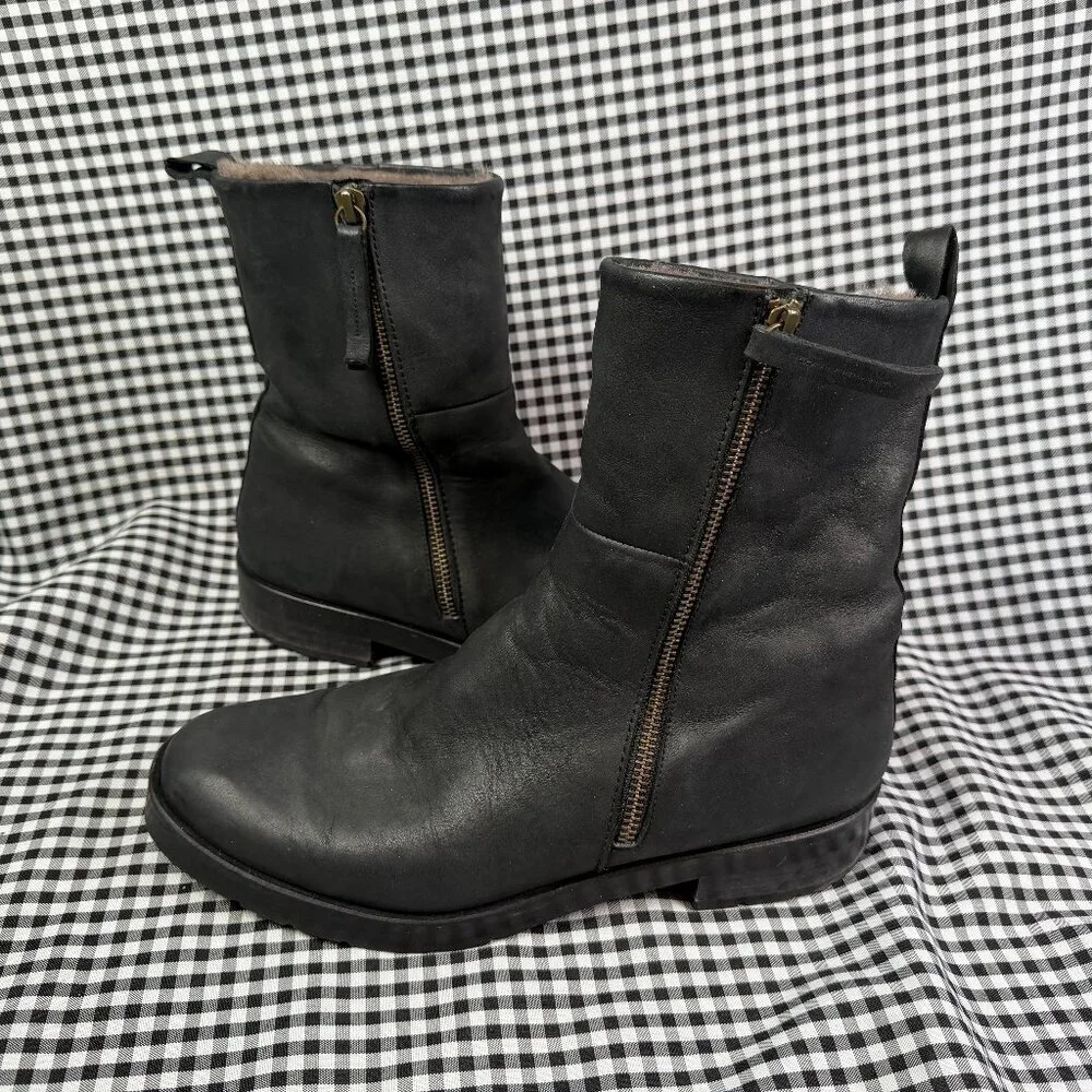 Coclico Lumin Shearling Boots Black Leather Zip Ankle Boots EU 41 Made in Spain